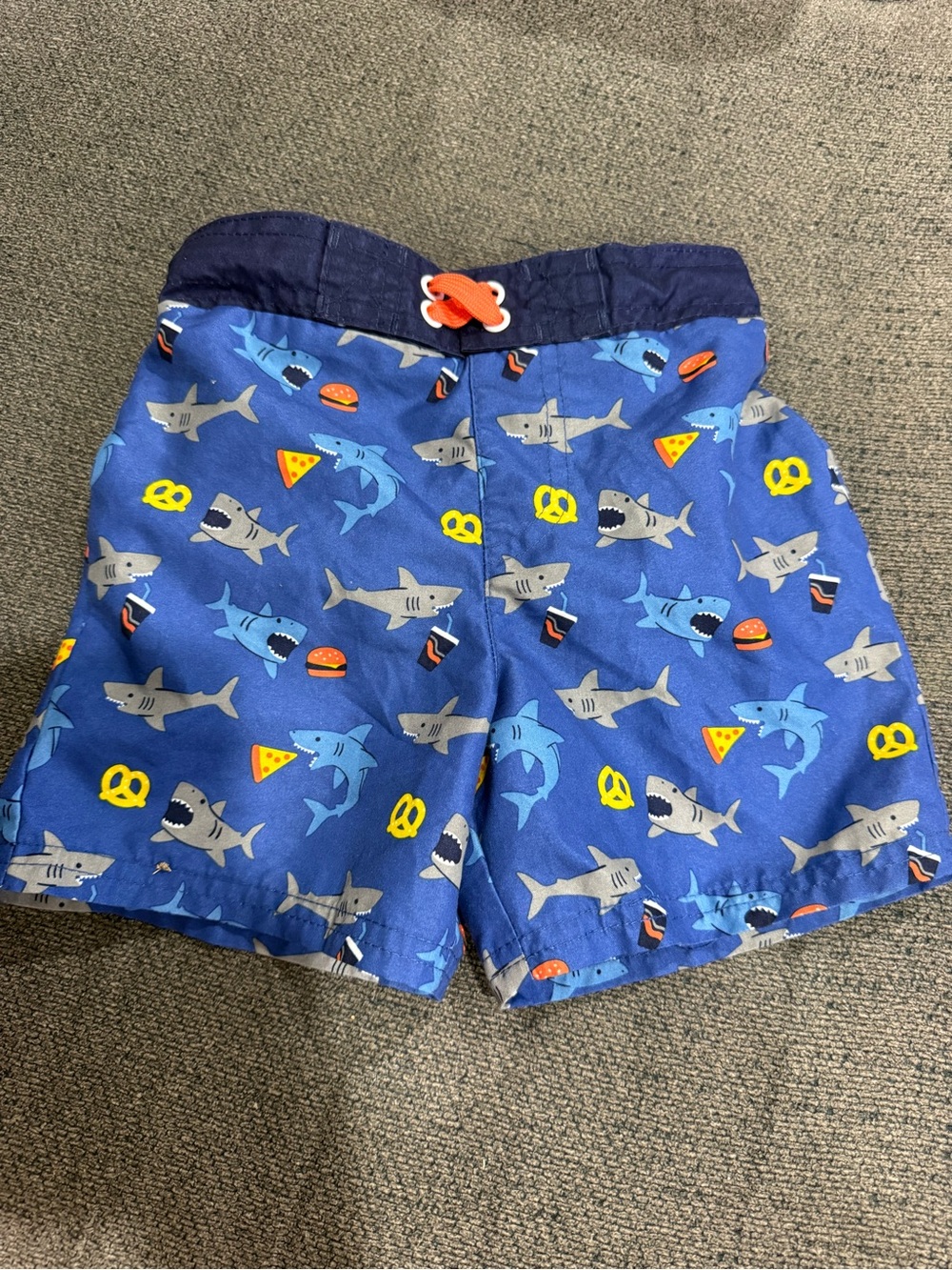 Cat & Jack Navy and Royal Blue Shark & Snack Swim Trunks